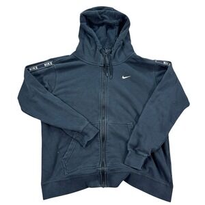 Nike‎ Sportswear Hoodie Men's Large Black Sleeve Hits Full-Zip Fleece Logo